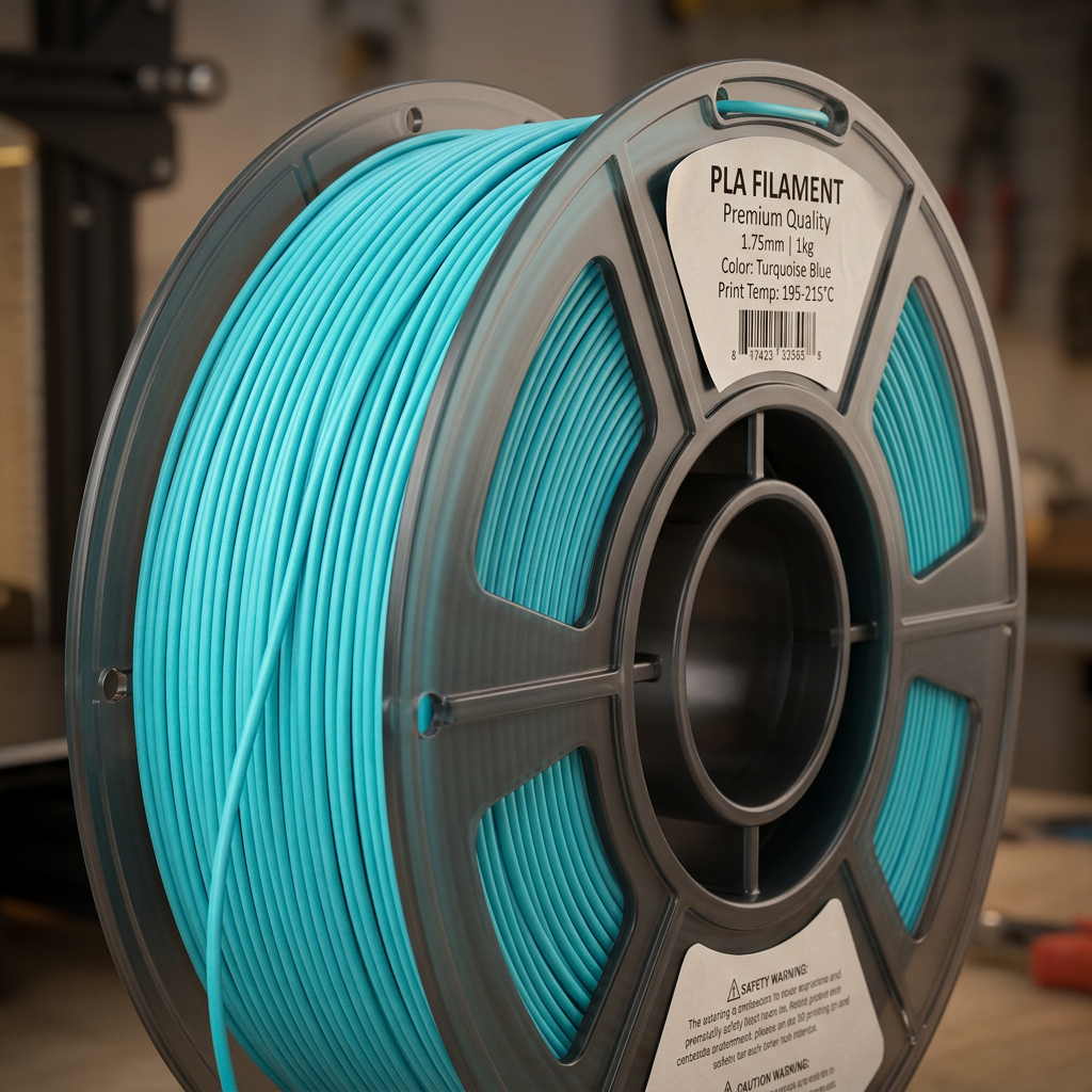 Spool of turquoise blue PLA filament for 3D printing
